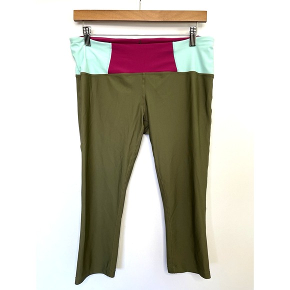 Prana Pants - PrAna Womens Colorblock Cropped  Leggings Size‎ L Green Gym Yoga Athletic Wear